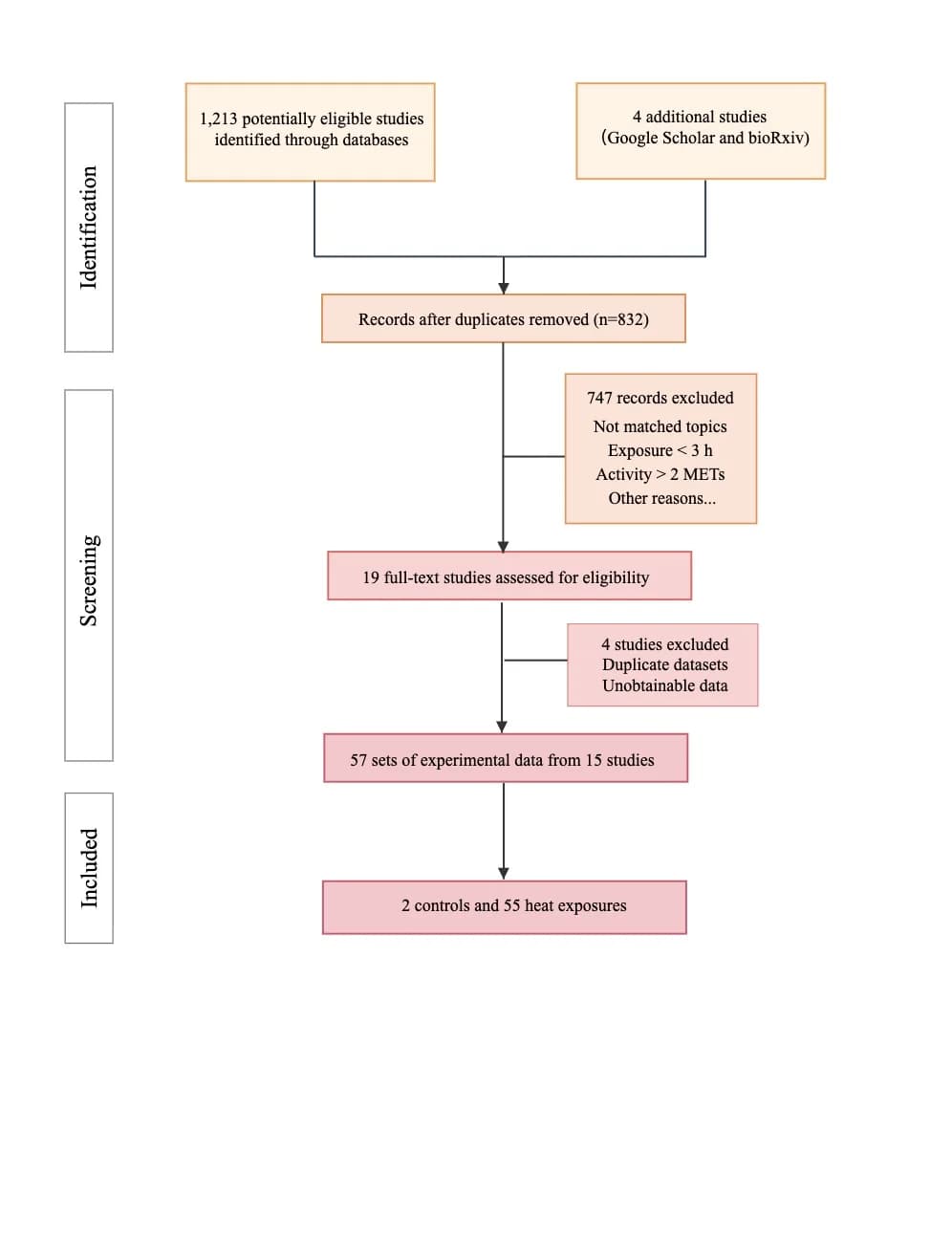 Vertical flowchart showing a multi-stage research screening workflow